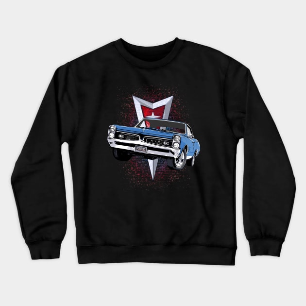 Blue 67 Pontiac GTO Crewneck Sweatshirt by ZoeysGarage